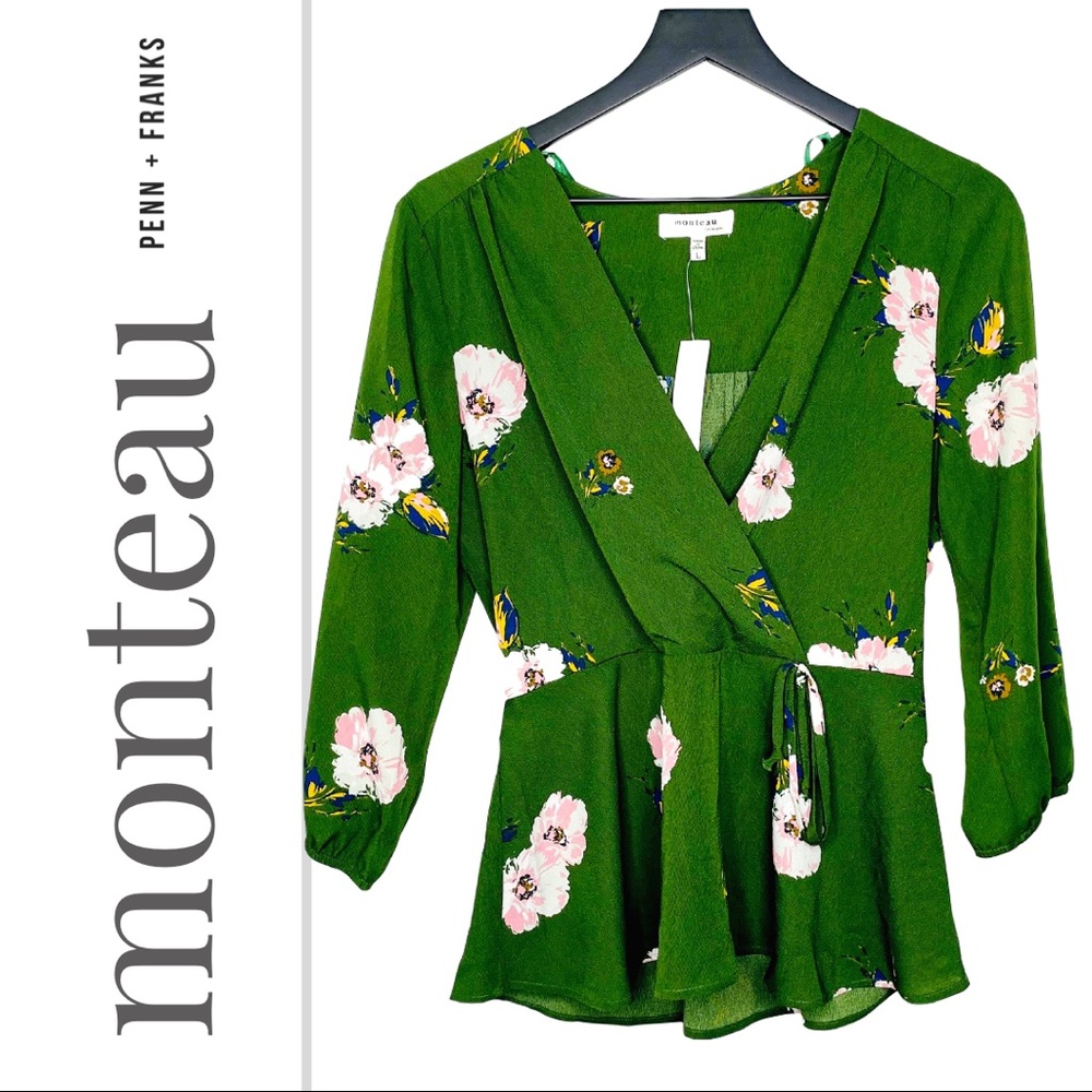Monteau Floral Blouse, Size L, NWT